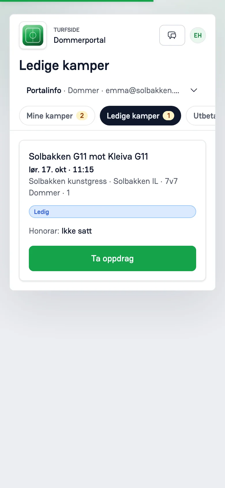Dommerportalen: ledige kamper dommeren kan ta selv.
